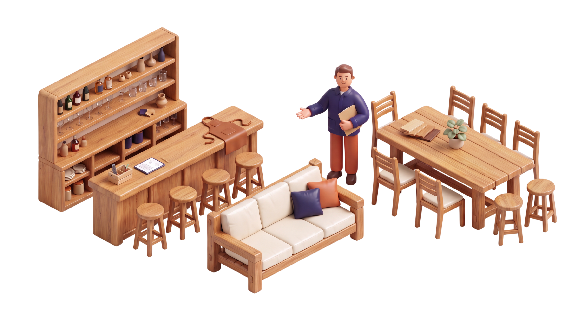 3D-визуализация интерьера со встроенной мебелью собственного производства